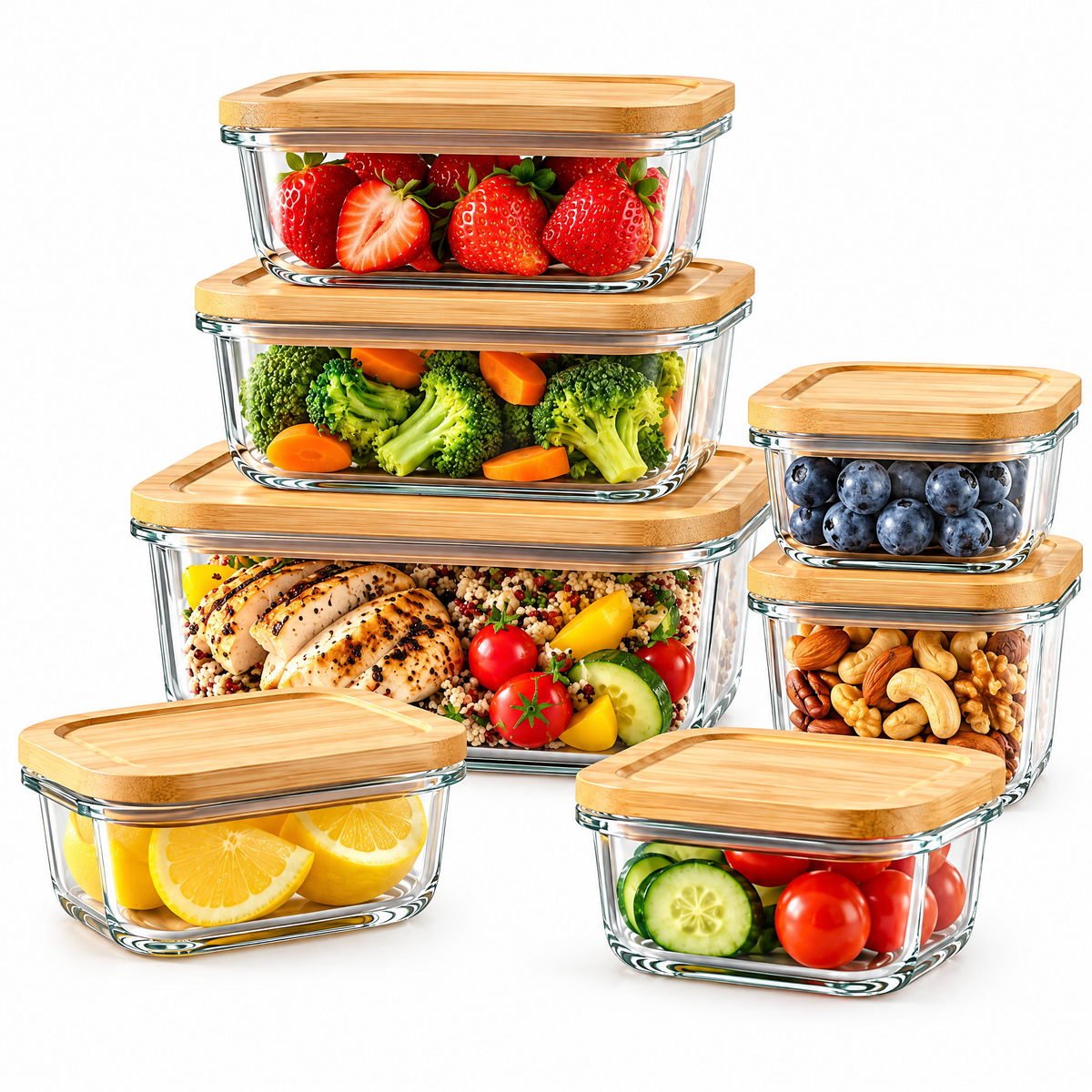 Tjuiy™ Bamboo-Lid Glass Food Storage Container Set product view