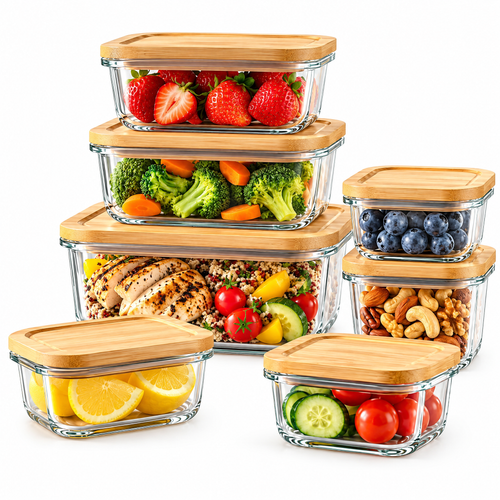 Tjuiy™ Bamboo-Lid Glass Food Storage Container Set product view