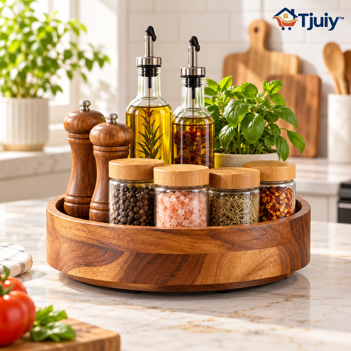 Tjuiy™ Acacia Wood Rotating Countertop Organizer original reference