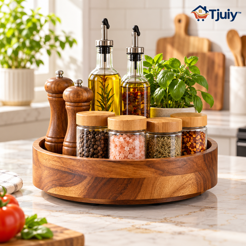 Tjuiy™ Acacia Wood Rotating Countertop Organizer original reference
