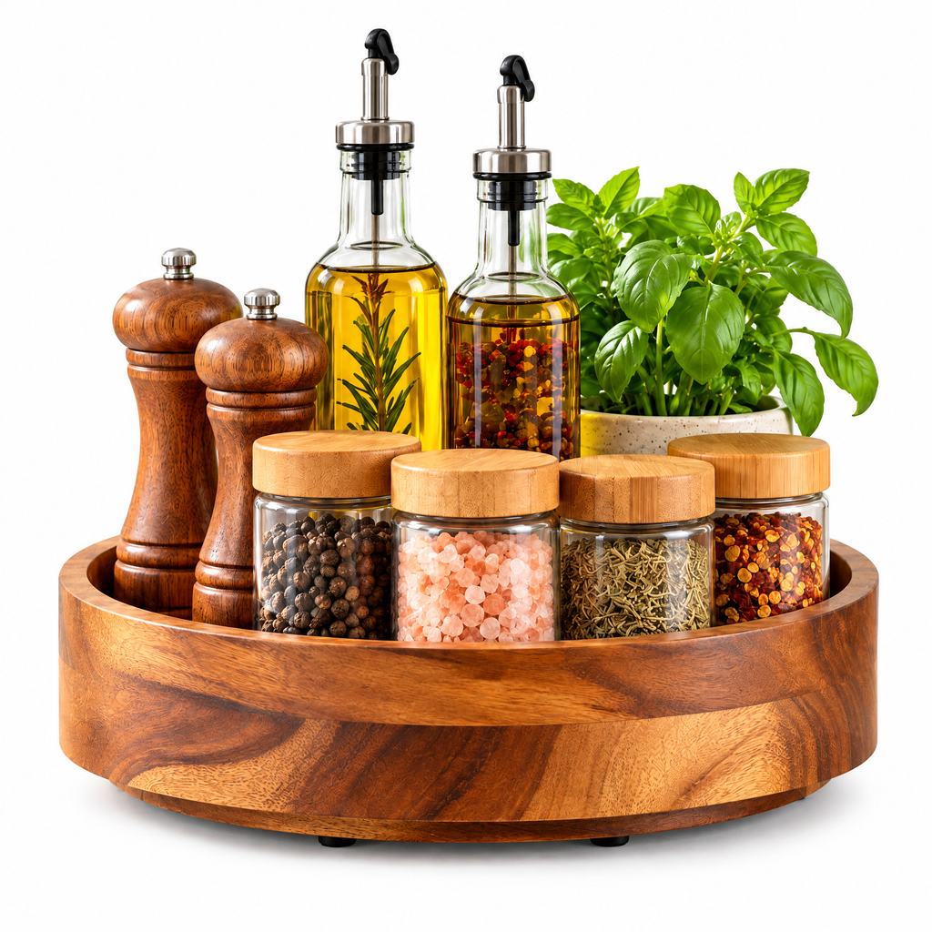 Tjuiy™ Acacia Wood Rotating Countertop Organizer product view