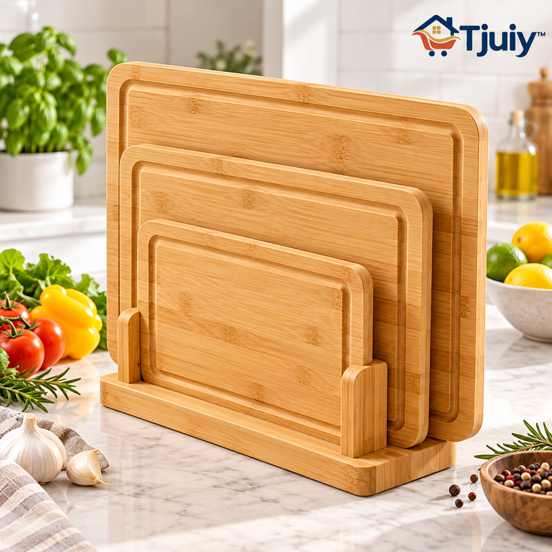 Tjuiy™ Bamboo Cutting Board Set with Storage Stand