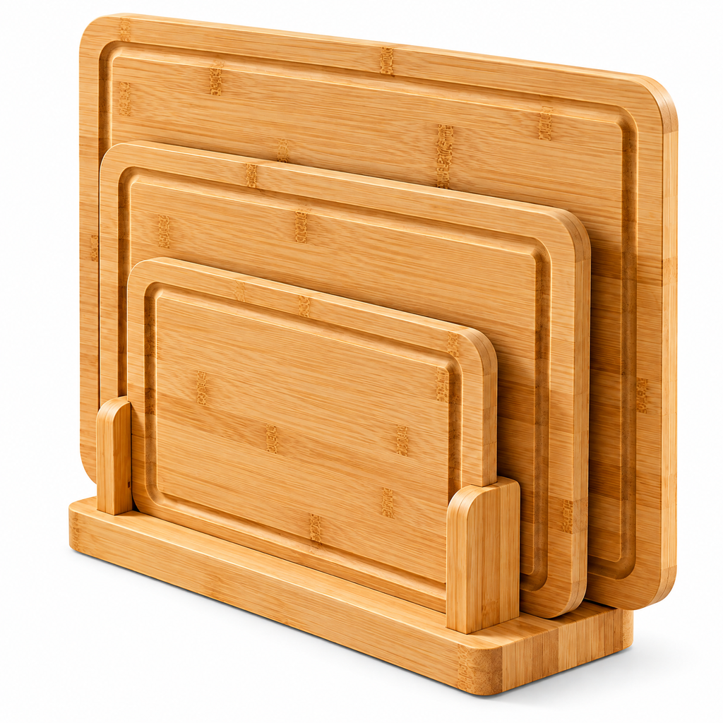 Tjuiy™ Bamboo Cutting Board Set with Storage Stand product view