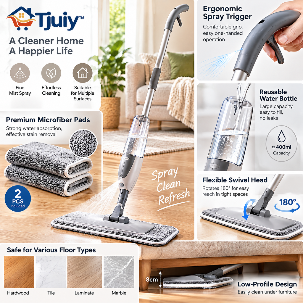 Tjuiy™ Refillable Microfiber Spray Mop System details and features