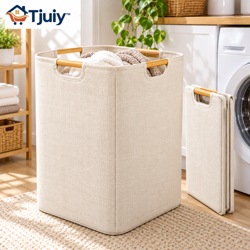 Tjuiy™ Collapsible Laundry Hamper with Bamboo Handles