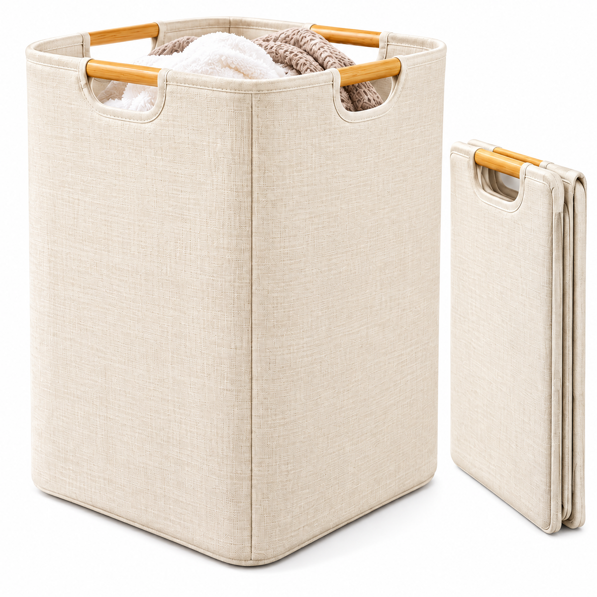 Tjuiy™ Collapsible Laundry Hamper with Bamboo Handles product view