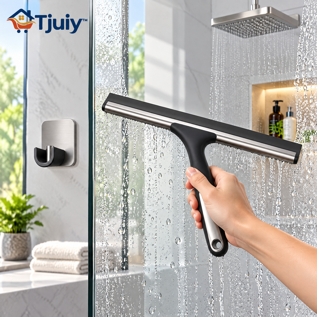 Tjuiy™ Stainless Steel Shower Squeegee with Wall Hook lifestyle scene