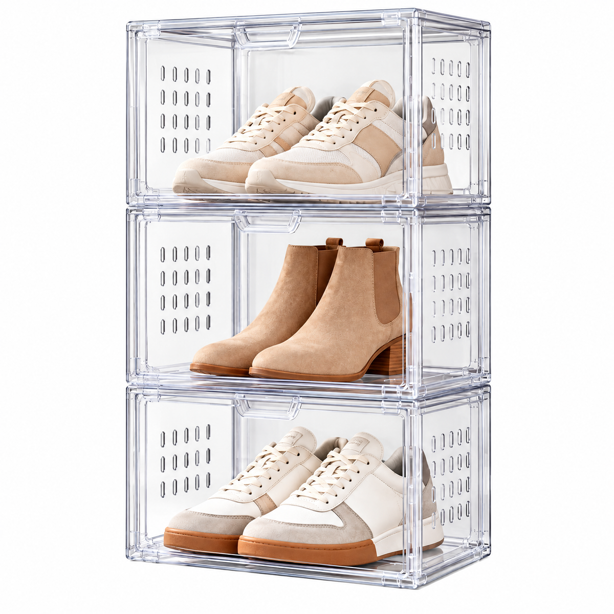 Tjuiy™ Stackable Clear Drop-Front Shoe Boxes product view