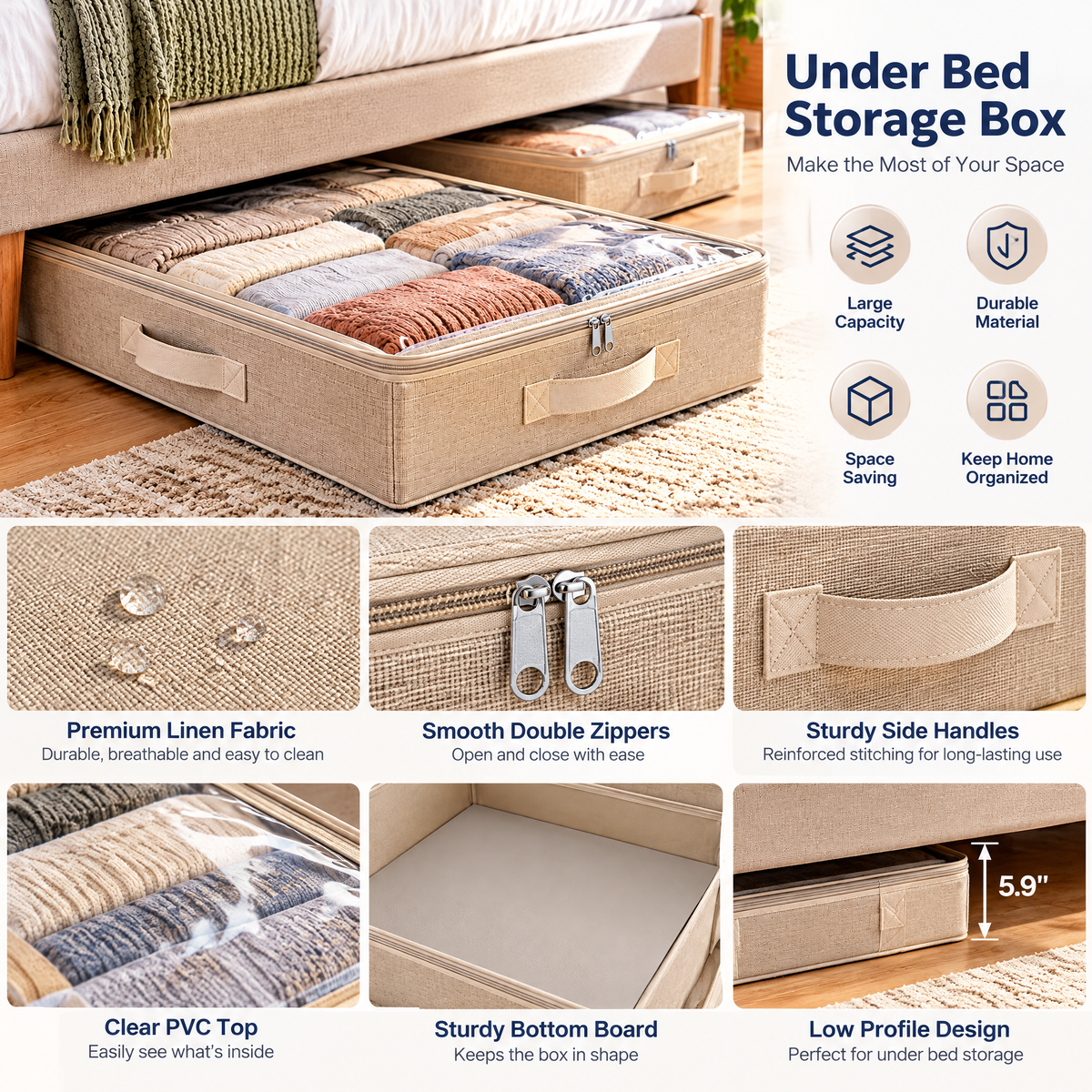 Tjuiy™ Under-Bed Storage Bins with Clear Windows details and features